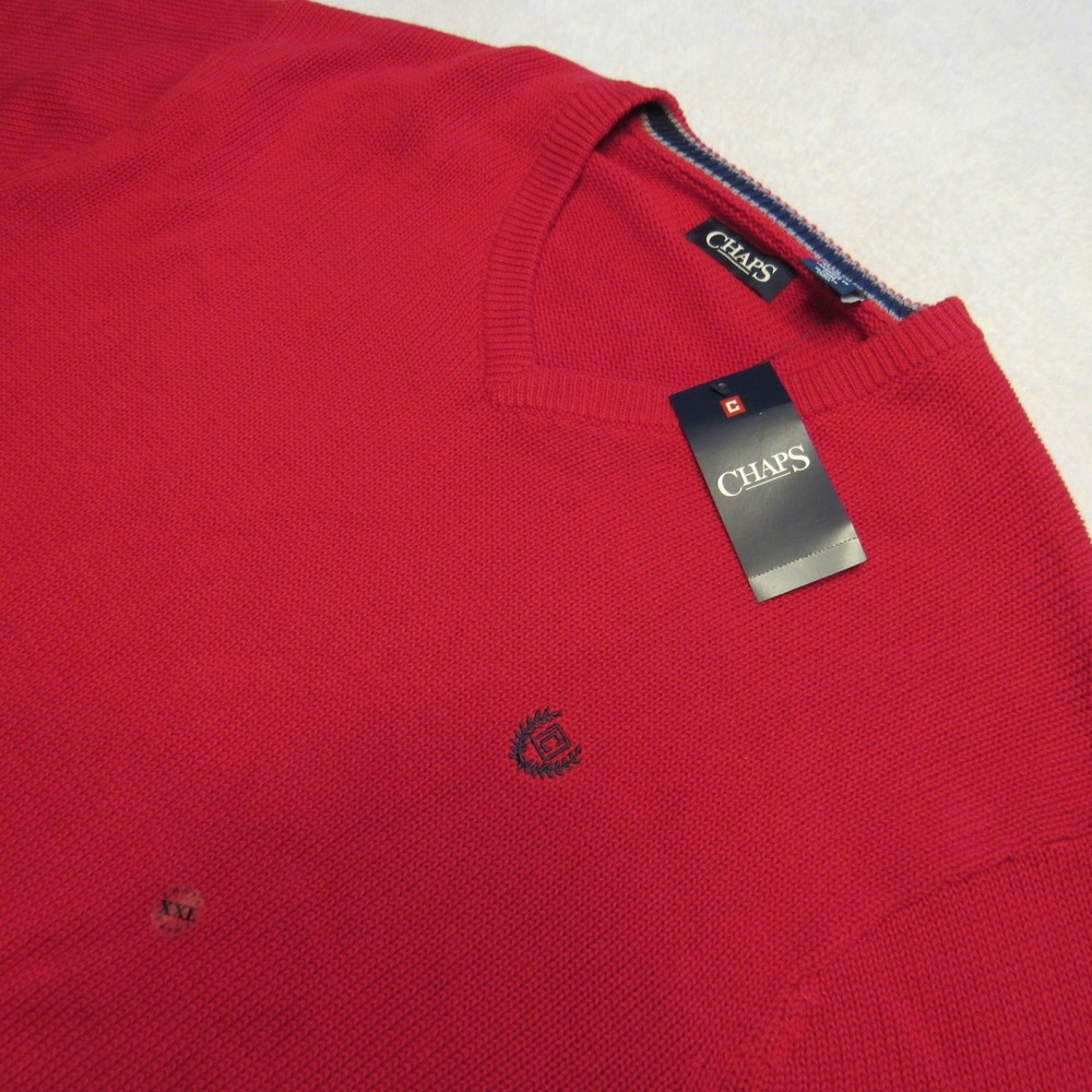 Chaps V-Neck Sweater Men's XXL Red NWT Cotton Shaker Knit Pullover